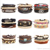 Wholesale New hot sale Europe and America foreign trade set bracelet anchor feather multi layer leather bracelet
