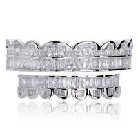 Wholesale New Baguette Set Teeth Grillz Top Bottom Silver Color Grills Dental Mouth Hip Hop Fashion Jewelry Rapper Jewelry