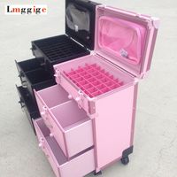 Wholesale Aluminum frame PVC Dresser Cosmetic Case Makeup tool Suitcase Box Rolling Make up Trolley Luggage Bag