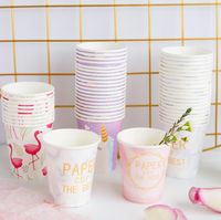 Wholesale food grade disposable cups cute cartoons flamingo unicorn thicken drinking paper cups disposable tableware party decorations