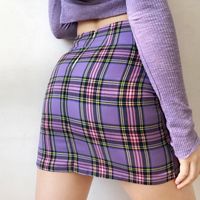 Wholesale Women Back Zipper Opening Plaid Print Skirt With Two Small Front Slits With Lined Plaid Mini Skirts CX200708