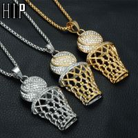 Wholesale HIP Hop Bling Iced Out Gold Full Rhinestone Basketball Pendants Necklaces L Stainless Steel Sports Necklace for Men Jewelry