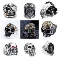 Wholesale Fashion Retro Punk Skull Vintage Men Steampunk Retro Alloy Stainless Steel Rings Gothic Male Hip Hop Skull Hip Hop Finger Ring