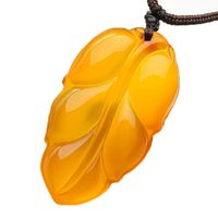 Wholesale Fine Jewelry Pure Natural Ice Species Yellow Agate Leaves Pendant Fashion Necklace Pendant