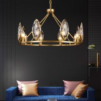 Wholesale Mid Century Crystal Chandeliers Gold Hanging Round Stand Restauant Lighting Fixtures Elegant Living Room Pendant Lamp