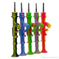 Wholesale Silicone Nectar Dab Collector Bong Pipe Tube AK47 Shape Kit Portable Concentrate Smoke Pipe With Titanium Tip Dab Straw Oil Rigs Pipes