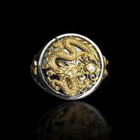 Wholesale Men s Gold Two Tone k Black Gold Plated Diamond Dragon Pattern Rings Personality Punk Ring Jewelry