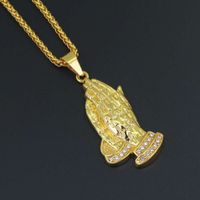 Wholesale Fashion The Praying Hands diamonds pendant necklaces for men women western hot sale luxury necklace alloy rhinestones Cuban chains jewelry