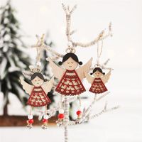 Wholesale Nordic Wooden Angel Doll Hanging Ornaments Christmas Decoration Wind Chime Pendant Xmas Tree Decor Windbell Navidad Craft Gift JK1910