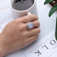 Wholesale 1 Antique Women Ring Vintage Style Boho Tibetan Oval Natural Crystal Rainbow Moonstone Ring for
