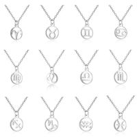 Wholesale 12 Constellation Zodiac Sign Necklace for Women Stainless Steel Silver Link Chain Leo Libra Aries Circle Pendant Horoscope Astrology Jewelry