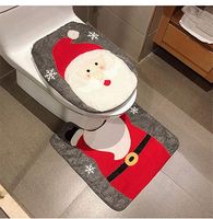 Wholesale party accessories Christmas Snowman Santa Deer Toilet Seat Cover and Rug Set Red Christmas Decorations Bathroom Santa Claus