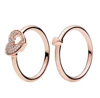 Wholesale 18K Rose gold Shimmering Puzzle Heart Frame Ring Original Box for Pandora Sterling Silver Women men Couple Wedding Rings Set W169