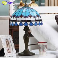 Wholesale FUMAT Baroque Style Table Lamp Blue Shade Stained Glass Table Lamps For Living Room Bed Room Art Fashion LED Glass Table Lamps