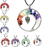 Wholesale Fashion Women Rainbow Chakra Tree Of Life Pendant Necklace Quartz owl Multicolor Natural Stone Wisdom Necklaces jewelry