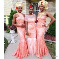 Wholesale Mermaid Lace Coral Bridesmaid Dresses Different Styles Same Color Sexy Wedding Guest Dress African Nigerian Lace Dress