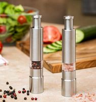 Wholesale Manual Pepper Mill Salt Shakers One handed Pepper Grinder Stainless Steel Spice Sauce Grinders Stick Kitchen Tools KKA7730