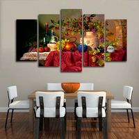 Wholesale Only Canvas No Frame Fruits and Flower Vase Still Life Modern Abstract Oil Painting Print Wall Art HD Print Canvas Painting Pictures