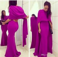 Wholesale 2019 New Simply Evening Dresses With Cape Fuschia Long Mermaid Long Prom Party Dress Formal Sexy Cheap Gowns Backless Mayriam Fares AW500