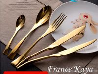 Wholesale Top Quality Gold And Black Stainless Steel Cutlery Set Knifes Forks Tea Spoon Tablespoons Black Wedding Dinnerware Sets Cutlery