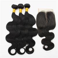 Wholesale Body Wave Hair Extensions g Bundle with x4 Middle Part Remy Hair Closure Brazilian Malaysian Indian Unprocessed Human Hair Bundles