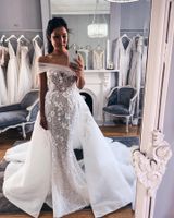 Wholesale Real Image Mermaid Wedding Dresses With Detachable Train Lace D Floral Appliqued Beads Country Bridal Gowns Sweep Train Robes De Mariée