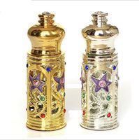 Wholesale 3ml Antiqued Glass Perfume Bottle Arab Style Metal Essential Oils Bottle with Glass Dropper GOLD SILVER Color