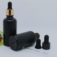 Wholesale 50ml black glass dropper bottle matte black perfume cosmetic bottle with black gold tops custom print