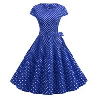 Wholesale JY13965 Kwaii Blue polka dot Printed O neck short sleeve back zipper Women s clothing causal retro pendulum Dresses