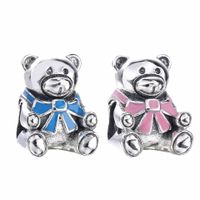 Wholesale 100 Sterling Silver It s a Teddy Bear Bead with Pink Ribbon Fits European Jewelry Pandora Chamilia Charm Bracelets