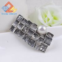 Wholesale Colorful Simulated Pearl Brooches Vintage Jewelry Black Gun Plated Metal Lattice Pins And Brooch For Women