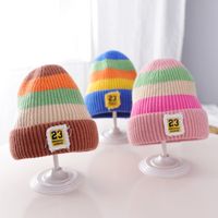 Wholesale Popular Baby Knitted Hats Beanie Years Old Rainbow Striped Wool Kids Skull Caps Different Color Children Hats HT
