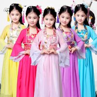 Wholesale 2019 Traditional Chinese Dance Costumes For Girls Children Ancient Fairy Han Tang Dynasty Qing Hanfu Dress Child Kids DWY1312