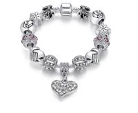 Wholesale European and American silver bracelet ladies snowflake love DIY beaded bracelet female Explosion alloy jewelry Valentine s Day gift