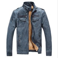 Wholesale Men s Jackets Mens Faux Leather Jacket Full Zipper Thick Fur Lined Collar PU Winter For Men