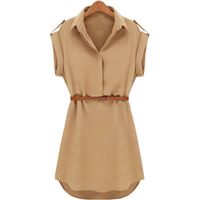 Wholesale Summer dress Women Casual Loose Short Sleeve mini Dress With Belt high quality vestido hot sale summer clothes