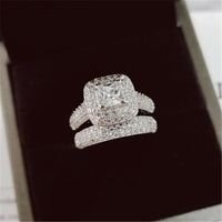Wholesale Vecalon Topaz Simulated diamond cz KT White Gold Filled in Engagement Wedding Band Ring Set for Women Sz