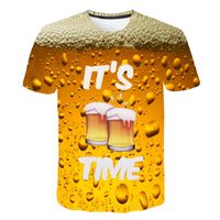 Wholesale New Men Beer Print T shirts Pop Orange Beer Mug Bar D Printing Europe Male Summer Crew Neck Short Sleeve Party Quick Dry Tees