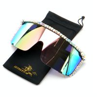 Wholesale fashion Rhinestone Sunglasses for Women Diamond Sun Glasses Black square frame big UV400 FML