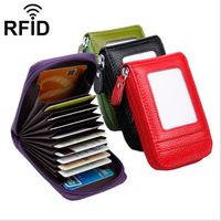 Wholesale Genuine Leather Credit Card Holder Case RFID Blocking Card Slots Coin Zipper Pocket Bag Bifold Women Men Wallet Gift