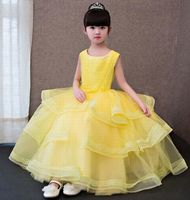 Wholesale Yellow Tulle Layers Flower Girl Dresses Princess Dresses Girls Pageant Dresses Birthday Kids Party Special Occasion Children Dress GHST161
