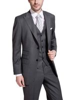 Wholesale Charcoal Grey Wedding Tuxedos Slim Fit Suits For Men Groomsmen Suit Three Pieces Cheap Prom Formal Suits Jacket Pants Vest Tie