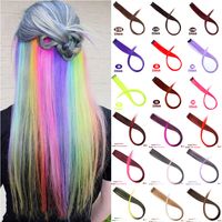 Wholesale MUMUPI Long Straight Fake Colored Hair Extensions Clip In Highlight Rainbow Hair Streak Pink Synthetic Strands on Clips