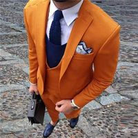 Wholesale Fashion Orange Groom Tuxedos Notch Lapel Mens Wedding Tuxedos Excellent Man Jacket Blazer Piece Suit Jacket Pants Vest Tie