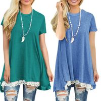 Wholesale Fashion Patchwork Lace Loose Long T Shirt basic Women Top Tee Shirt Femme Casual Short Sleeve T Shirt Female Cotton Maternity Tops Colors