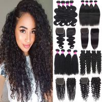 Wholesale Brazilian Virgin Hair Bundles With Lace Closure Kinky Curly Human Hair Wefts With Closure Remy Curly Hair Bundles With x4 Lace Closure