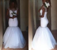 Wholesale African Bride Wedding Dresses Mermaid Sparkly Crystals Sheer Neck White Tulle Luxury Shiny Bridal Gowns Vestido De Noiva B11