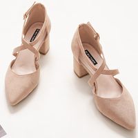 Wholesale Dress Shoes Summer High Heel Women Sandals Low Girl Simple Single Classic Cross Lace up Nude Pink Wine Red Black