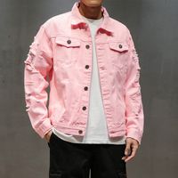 Wholesale New Plus Size XL Pink black Ripped Denim jeans Jackets Hip Hop Streetwear Holes Jackets Casual Fashion Men Women Distressed Solid Coat