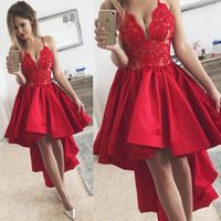 Wholesale 2019 Red High Low Ruched Homecoming Dresses Spaghetti Straps Lace Sexy Short Prom Dress Cocktail Party Gowns